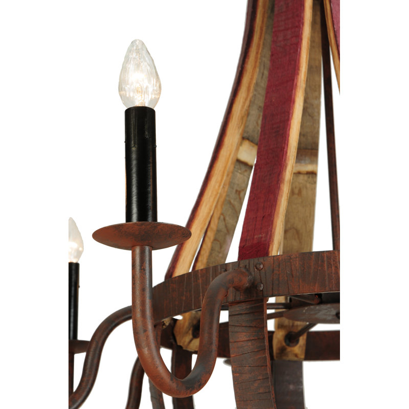 8 - Light Chandelier, Wrought Iron/Natural Wood, 59" H x 44" W x 44" D