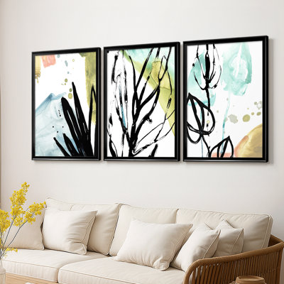 No Deckle Tropical Moderne IX - Toile tendue avec châssis sur mesure - 3 pièces