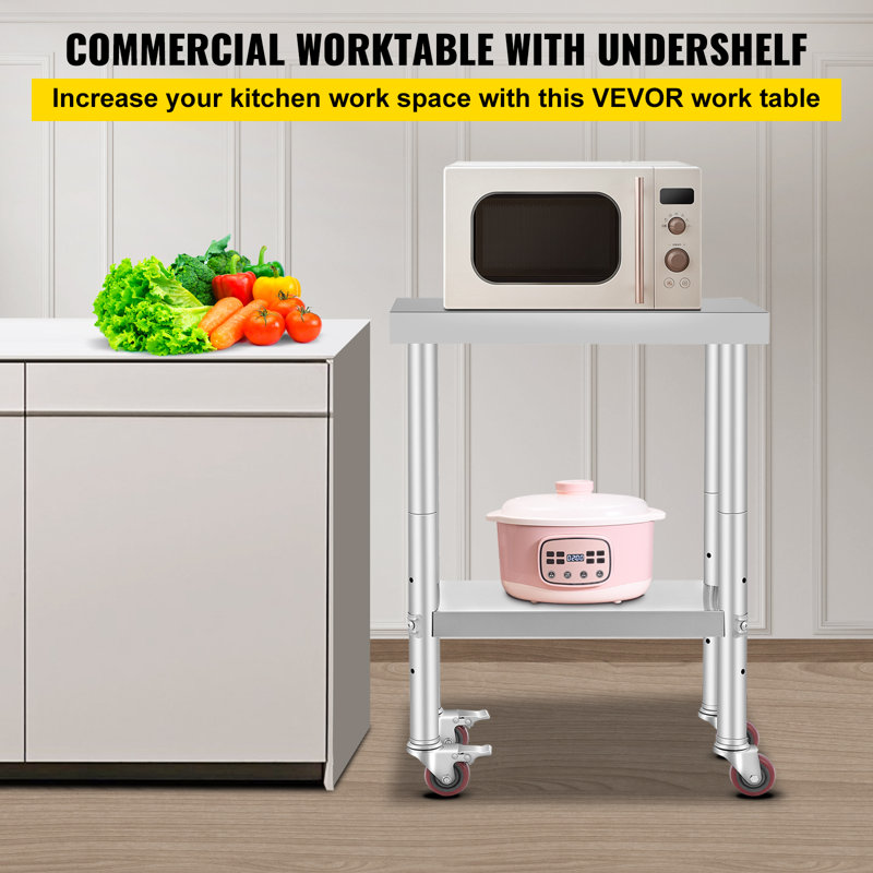 Stainless Steel Adjustable Height Work Table with Wheels