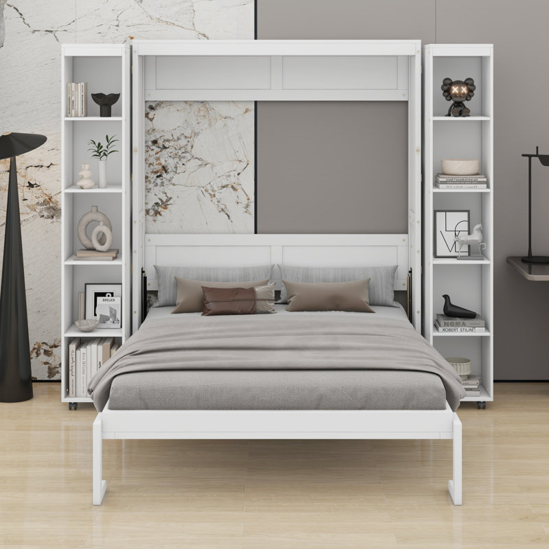 Lit escamotable mural Murphy avec portes de rangement, Blanc