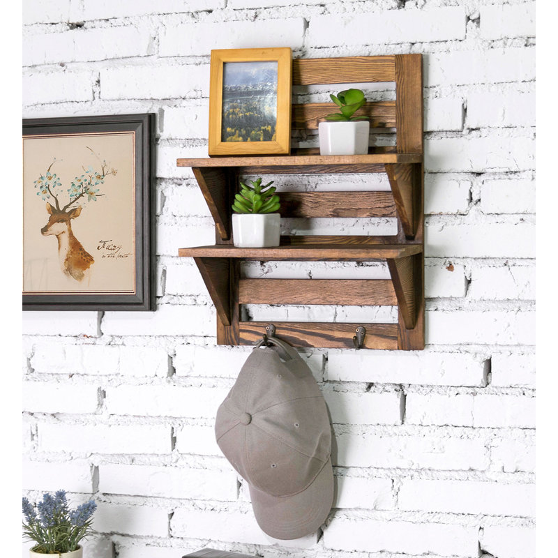 Tablette décorative en bois de sapin 2 pièces avec crochets Shadybrook, Marron foncé