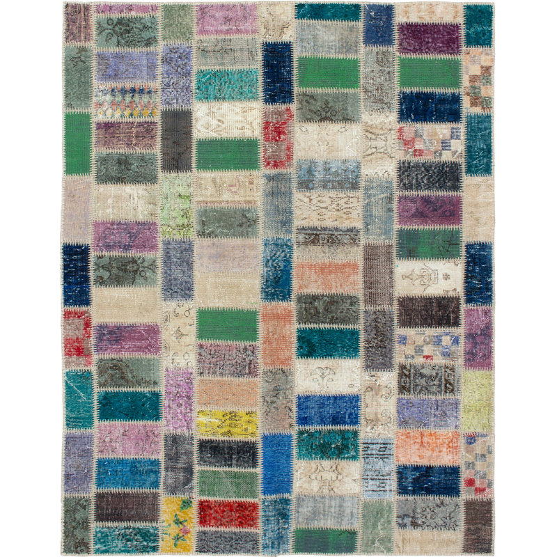 Tapis décoratif en laine noué à la main de conception unique noué à la main New Age 5 pi 7 po x 7 pi 10 po taupe/gris clair/bleu sarcelle