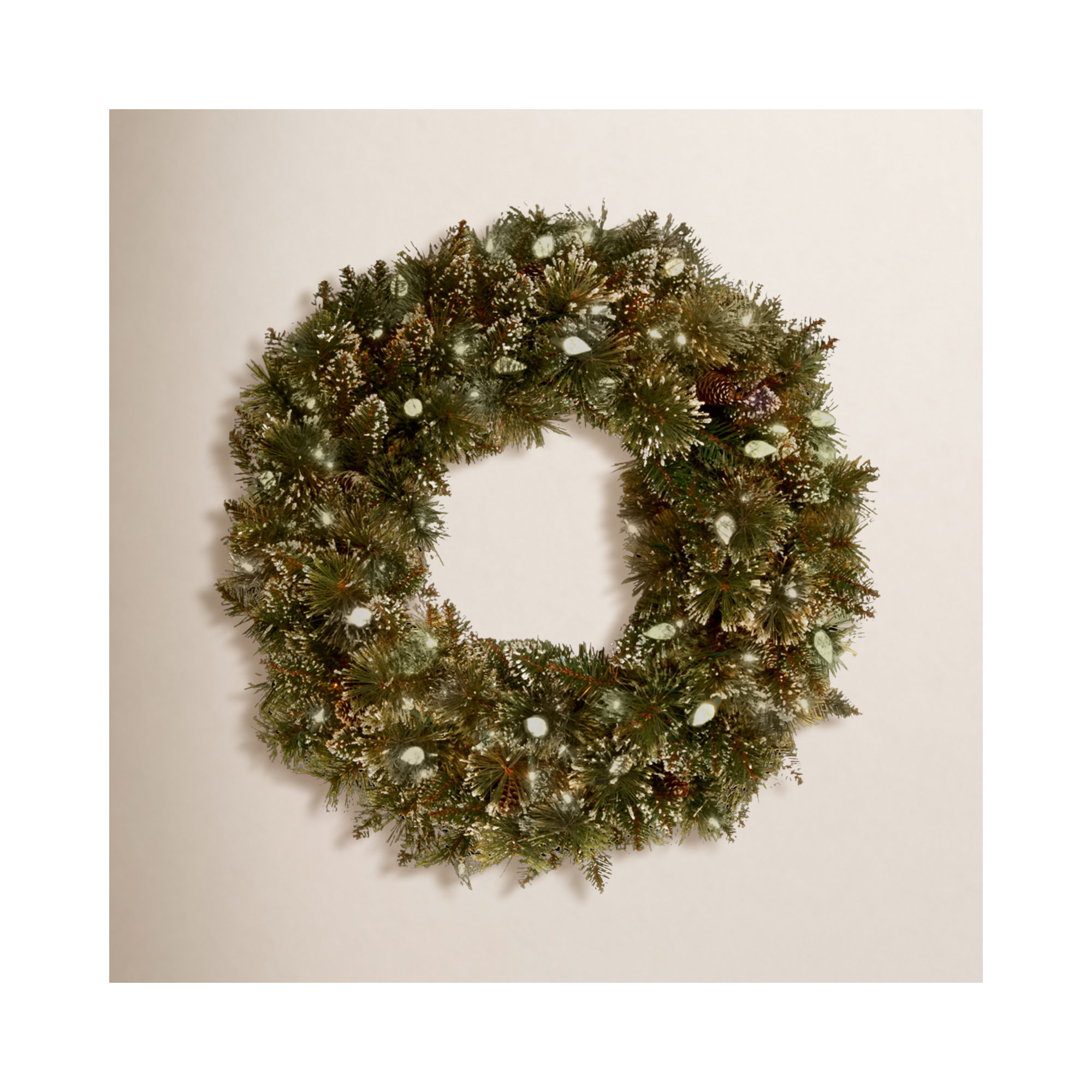 The Holiday Aisle® 24 in. Glittery Bristle Pine Wreath with Warm White LED Lights