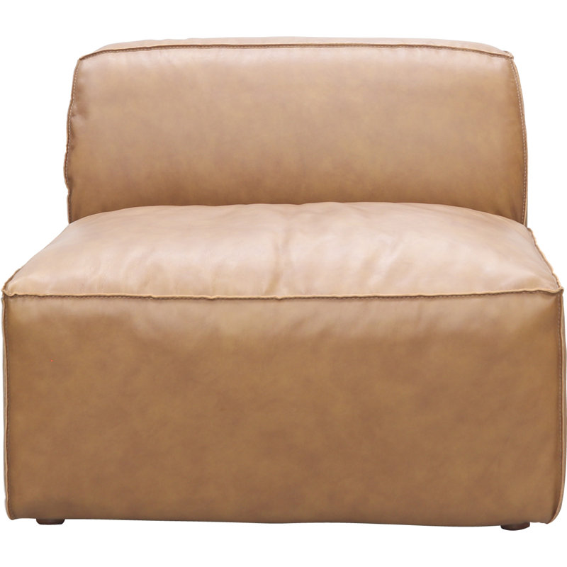 Fauteuil de chambre en cuir véritable Foley, Cuir fleur brun clair