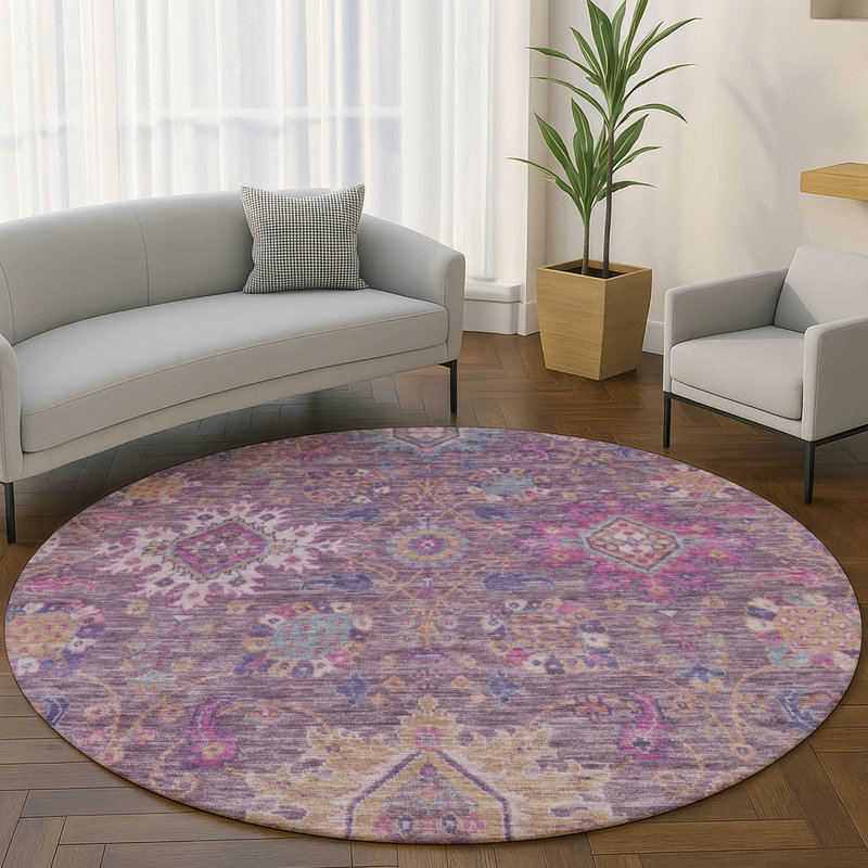 Premium Machine Washable Mayfield AMF2151 medallions Rug, Round 8', Eggplant