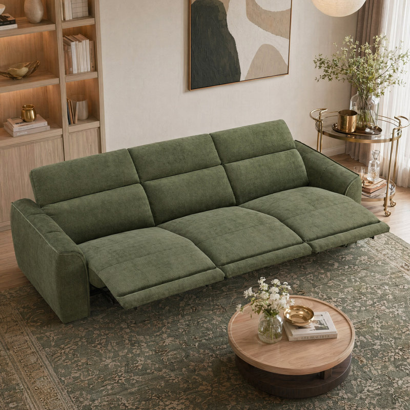 Canapé inclinable électrique 110,2 po Zero Wall avec appui-tête réglable et tissu chenille facile à nettoyer, Green