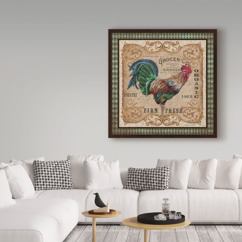 Publicité rétro sur toile tendue «Old World Rooster 4» par Deagen, H 18 po x l 18 po x P 2 po