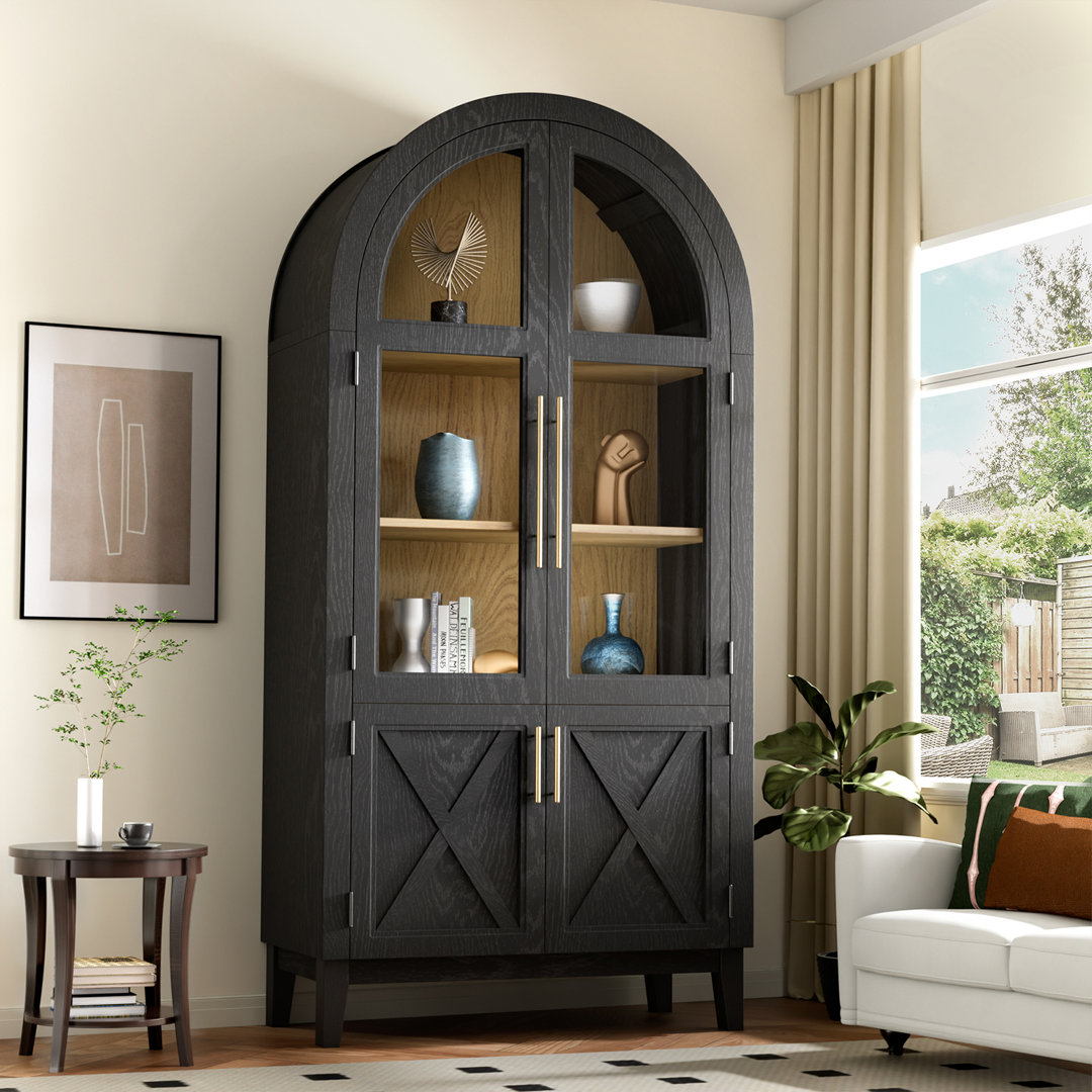 Breakwater Bay Tall Arch Storage Cabinet, Arched Kitchen Pantry Cabinet With Reversible 4 Rattan Doors, Adjustable Shelves Arched Display Floor Cabinet For Kitchen And Dining Room (74.3") Breakwater Bay 