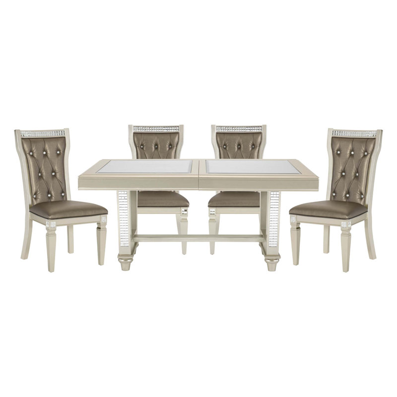 Ensemble repas 5 pièces avec table extensible avec rallonge et quatre chaises d'appoint rembourrées pour une expérience culinaire élégante