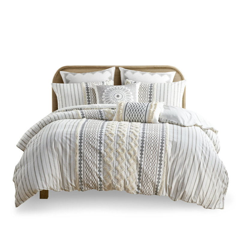 Housse de couette multicolore en chenille de coton double / grand - Design, literie agréable, 2 taies décoratives assorties
