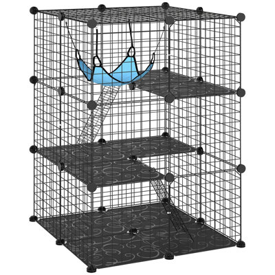 Cage pour chat à 3 niveaux, parc pour animaux de compagnie à 3 portes
