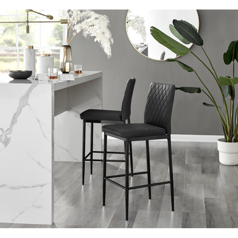 Milano Luxury Faux Leather Breakfast Bar Stool, Black, Black
