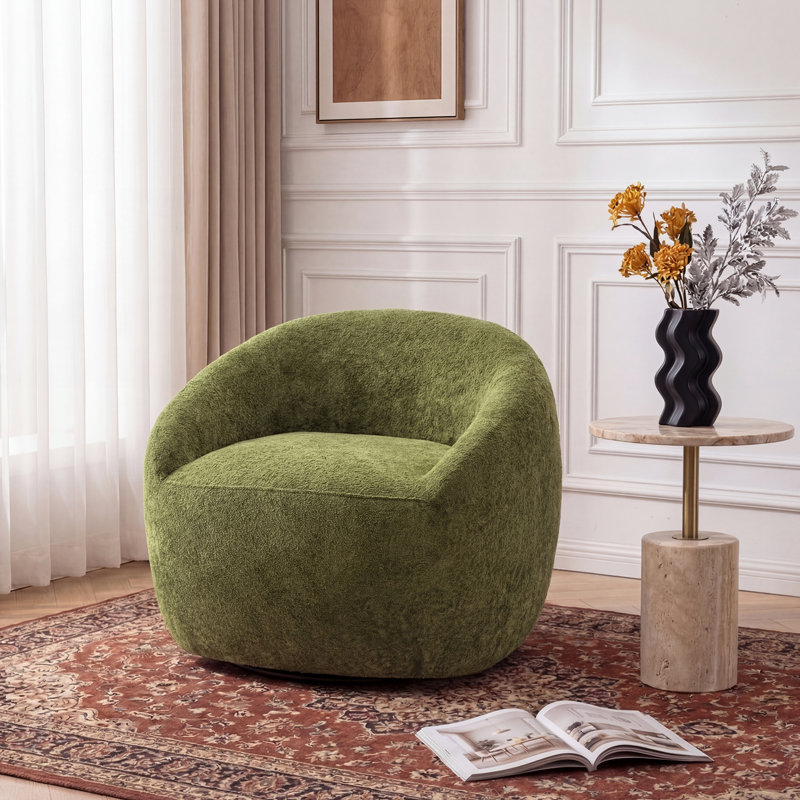 Upholstered Swivel Barrel Chair, Green
