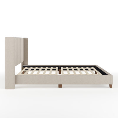 Martha Stewart Kay Upholstered Platform Bed With Channel Stitched Wingback Headboard