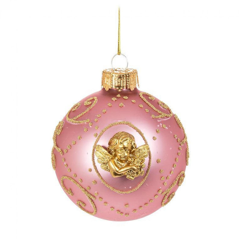 Ornement chérubin sur une boule rose