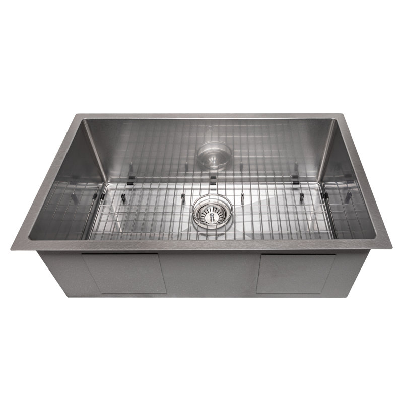 DuraSnow® ZLINE 30" Meribel Undermount Single Bowl Fingerprint Resistant Stainless Steel Kitchen Sink with Bottom Grid