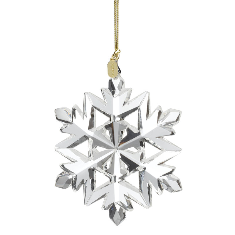 2024 Clear Glass Optic Snowflake Ornament with Gold Cord