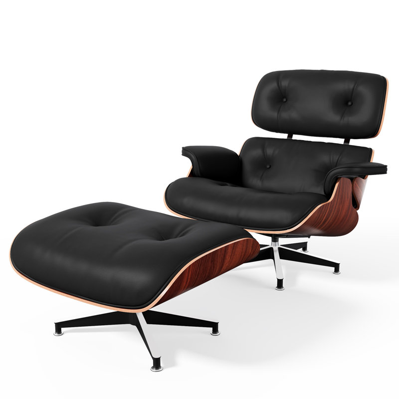 Chaise longue et repose-pieds en cuir véritable de qualité supérieure