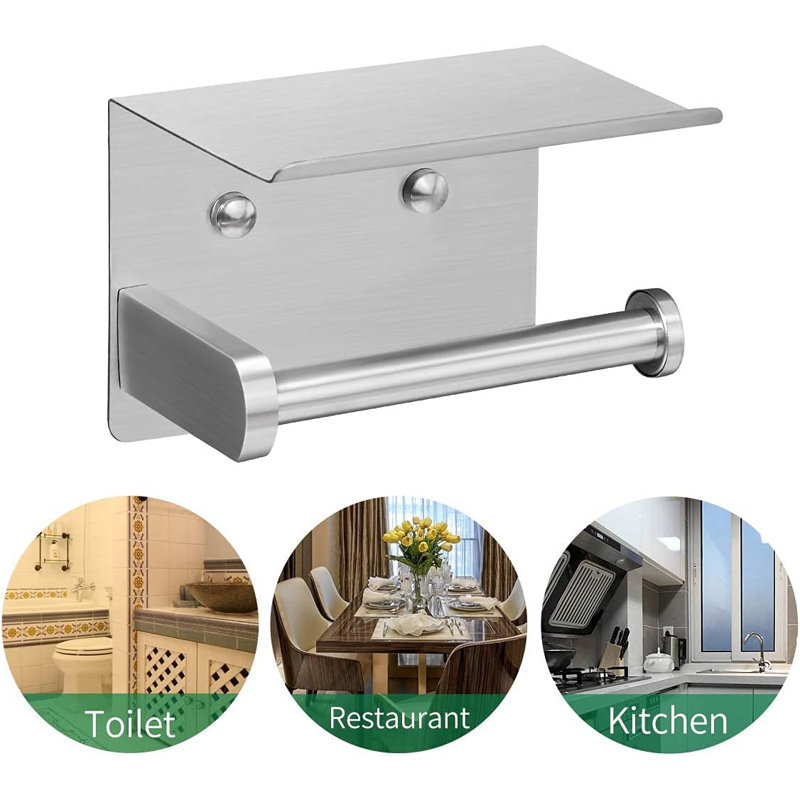 Stainless Steel Wall Mounted Toilet Paper Holder with Shelf
