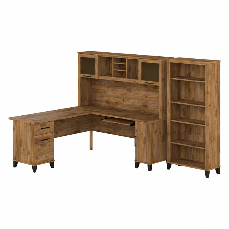 Magomed 3 Piece Computer Desk Office Set, Fresh Walnut