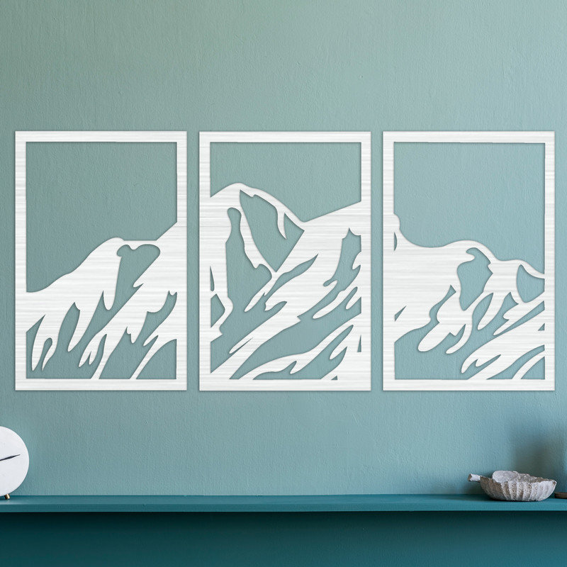 Trois pièces d'art mural rectangulaire de montagne - ACM, H 22,2 po x l 46 po x P 0,25 po, Argent