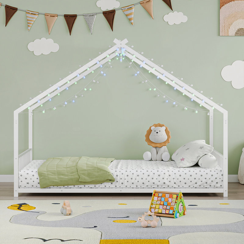 roof-shaped iron frame bed, Twin, White