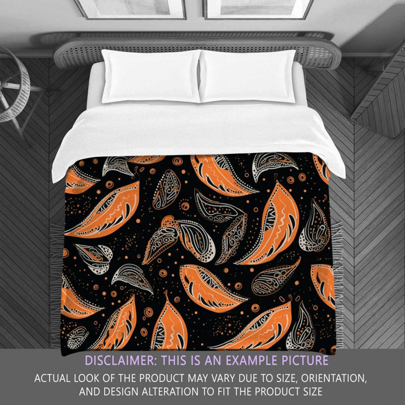 Édredon en microfibre à motif cachemire noir / orange, Édredon simple
