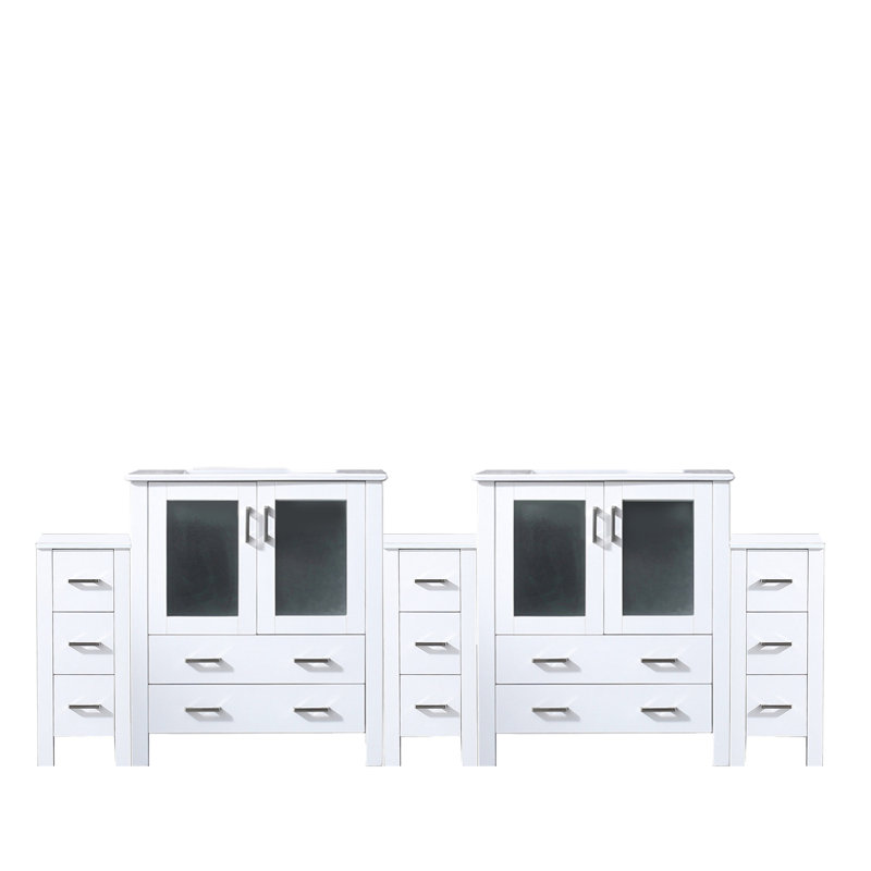 Meuble-lavabo blanc 96 po Avec plateau en céramique - Armoires spacieuses et attrayantes