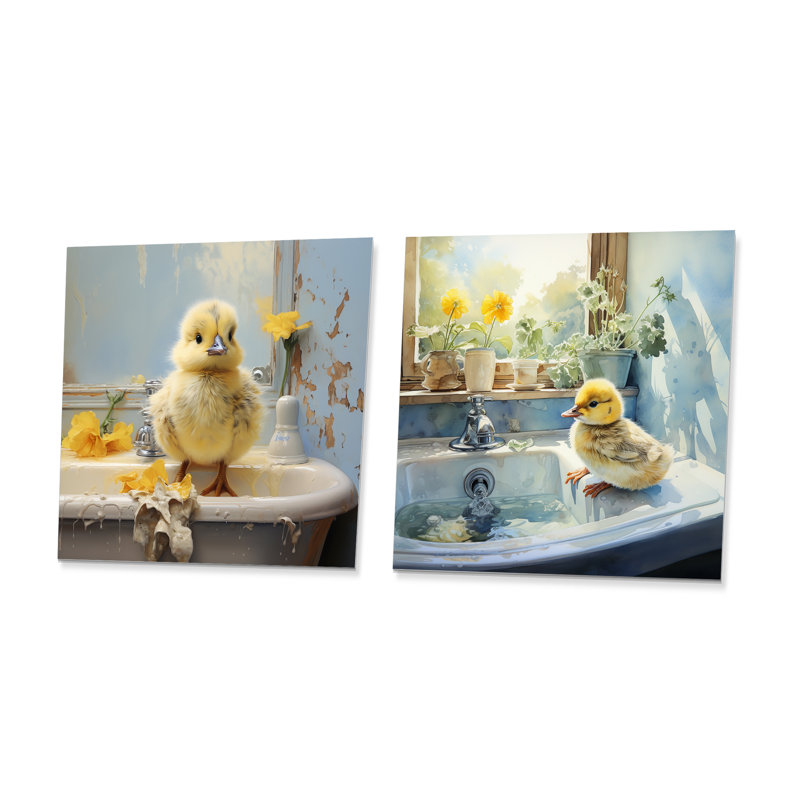 Ensemble de 2 décorations murales carrées Yellow Duck, H 23 po x l 46 po