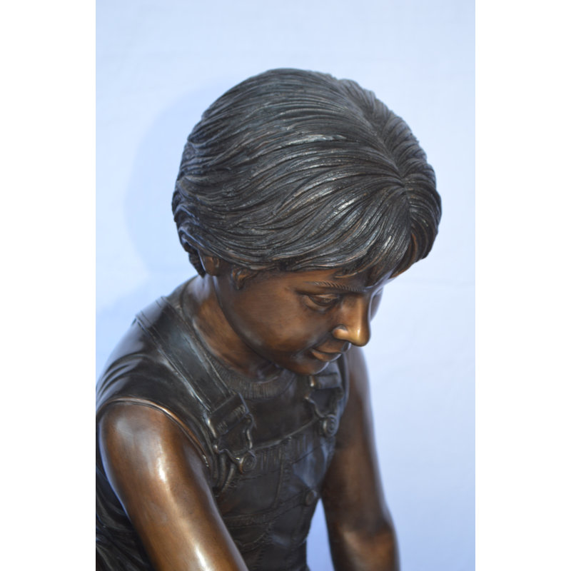 Boy Push Turtle Bronze Statue Fountain -  Size: 18"L x 20"W x 19"H.