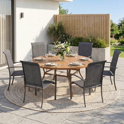 6-Person Round Patio Dining Set With Stackable Textilene Chairs