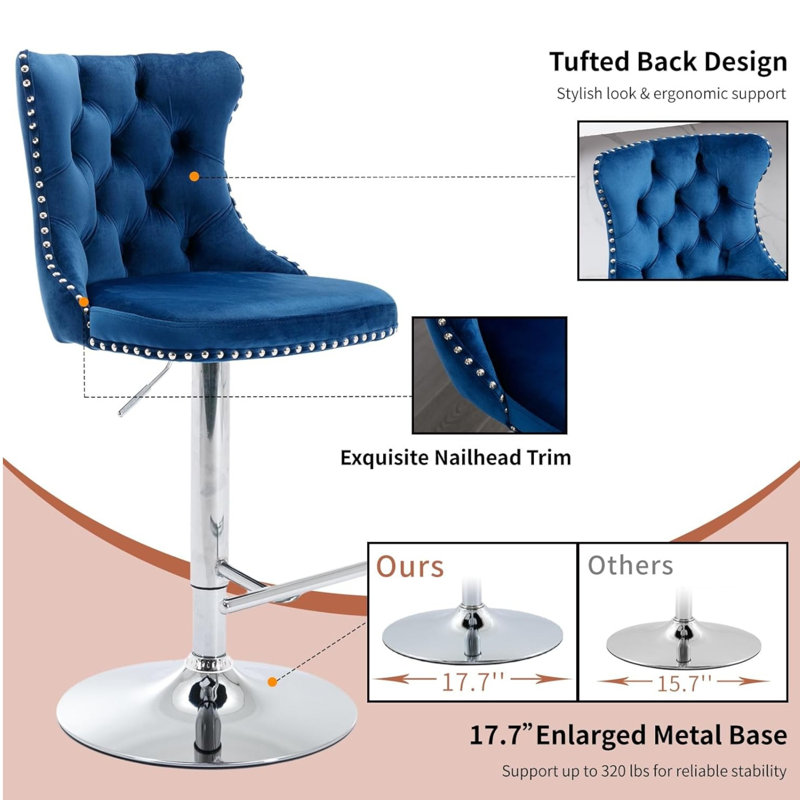 Tabourets de bar Kalinka, Argent, Bleu, 4