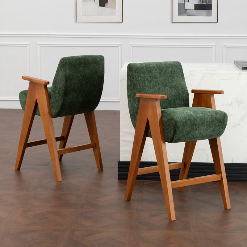 Tabouret de comptoir rembourré avec accoudoirs Kyajah, Vert
