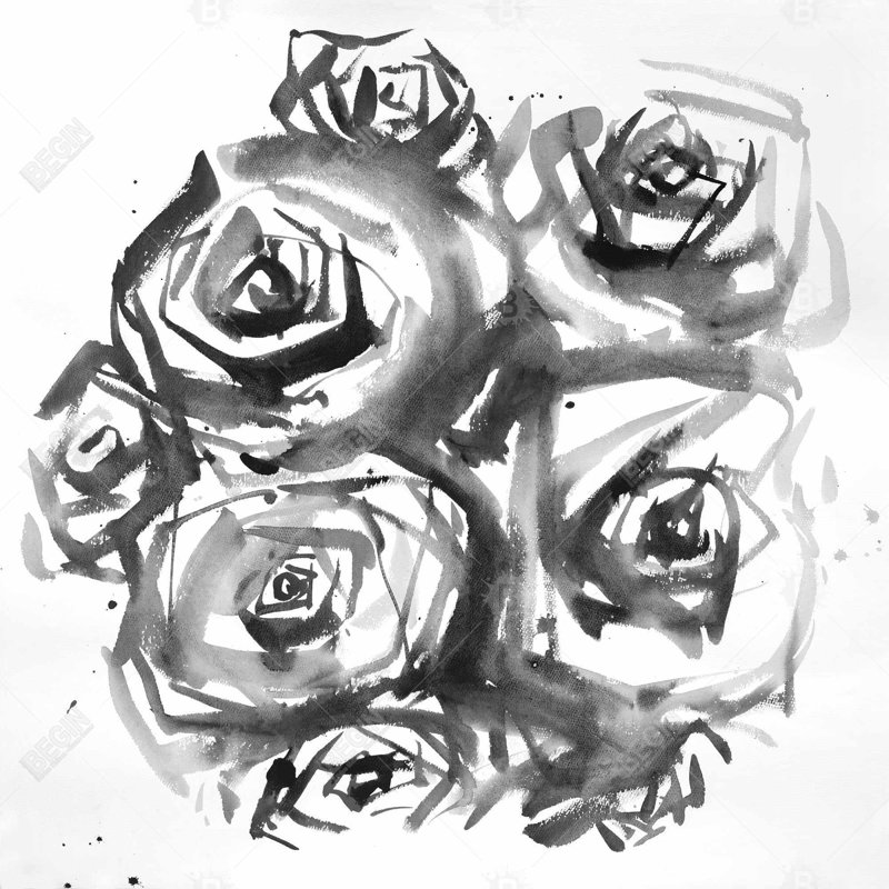 Set of abstract roses - 20"x20" Throw pillow cover - Poly twill - Print on demand, 20"H x 20"W, White/Black