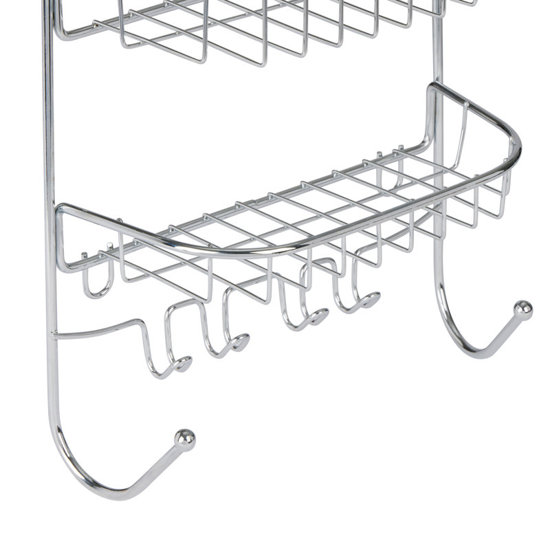 Chrome Metal 2-Shelf Hanging Shower Caddy with Hooks