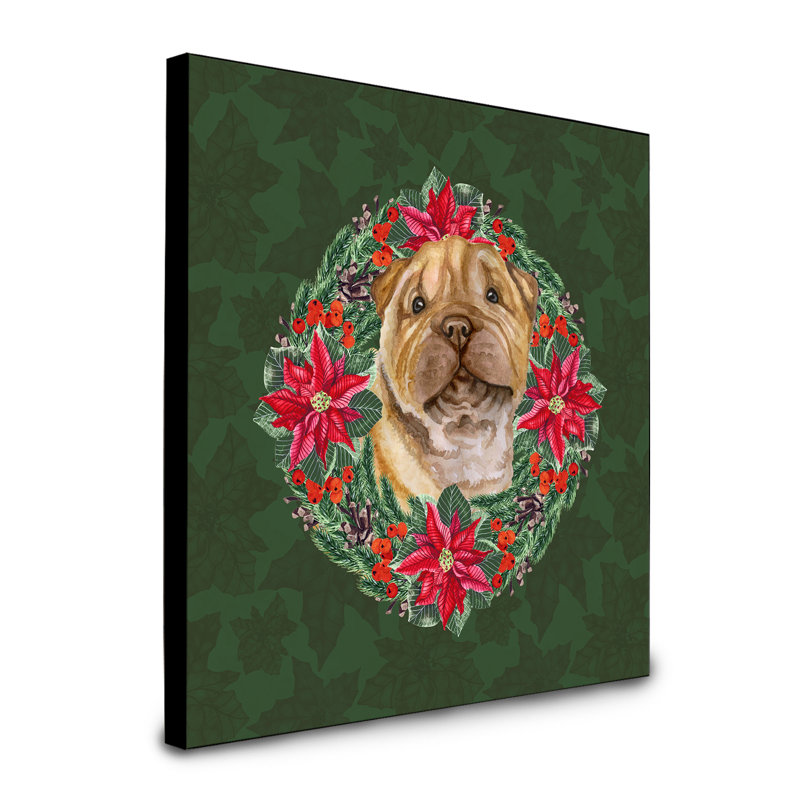 Panneau mural d’art à couronne poinsetta Fabrienne, Chiot Shar Pei