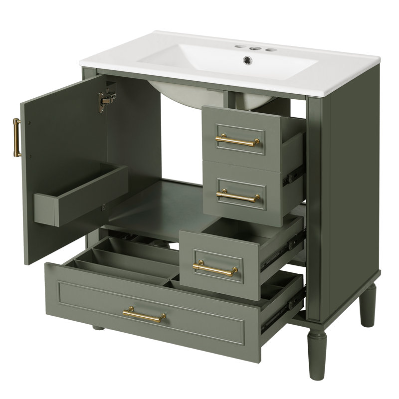 Meuble-lavabo 30 po avec lavabo en céramique, Vert olive