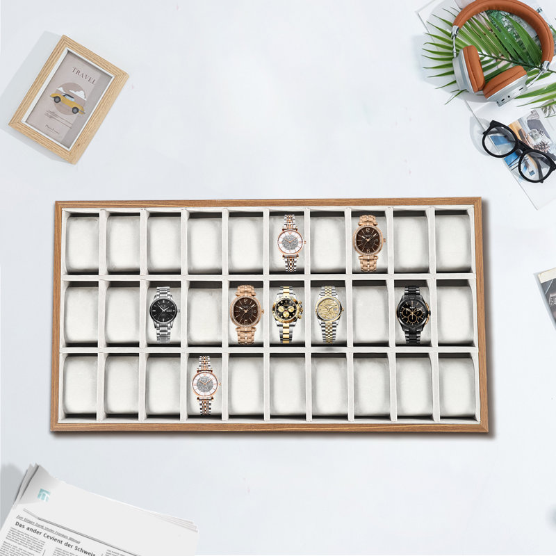 30 Slots Wooden+Flannel Display Watch Box