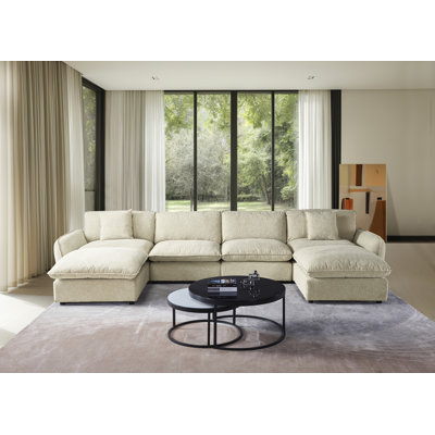 Très grand canapé modulaire rembourré en duvet 6 pièces avec repose-pieds Boucle