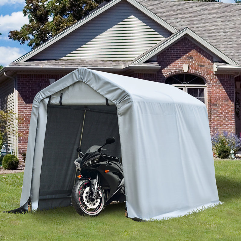 Rangement de garage robuste de 6 pi x 8 pi, avec couvercle en PE et portes à double fermeture à glissière, pour moto, vélo, outils de jardin, abri d'auto portatif gris, robuste