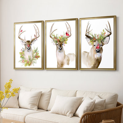 Collection Holiday Deer B - Toile tendue avec châssis sur mesure - 3 pièces