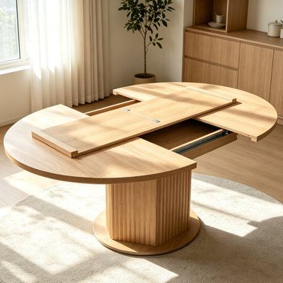 Table de salle à manger ronde pour 4 à 6 personnes, table de cuisine avec base à texture bosselée, table de salle à manger en bois pour les réunions de famille