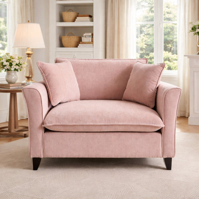  46.9" Oversized Soft Chenille Upholstered Deep Seat Accent Chair, Armchair with Plush Pillows, Pink