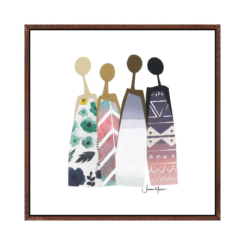 Friends In Pastel by LouLouArtStudio - Print on Canvas, 45.72cm H x 45.72cm W x 3.81cm D, Classic Brown Wood Framed