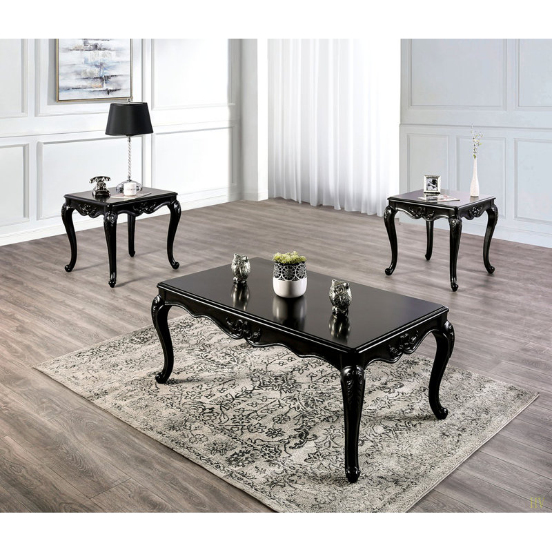 Table basse de style traditionnel avec pieds incurvés en bois massif