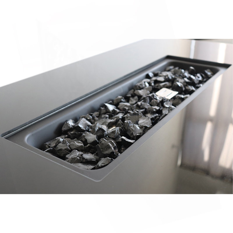 43" Smoked Glass Metal Rectangle Fire Pit, Gray