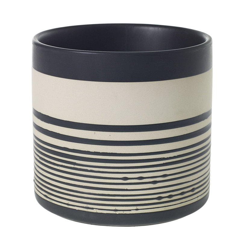 Vase de table en céramique noir / blanc, H 6,5 po x l 6,75 po x P 6,75 po