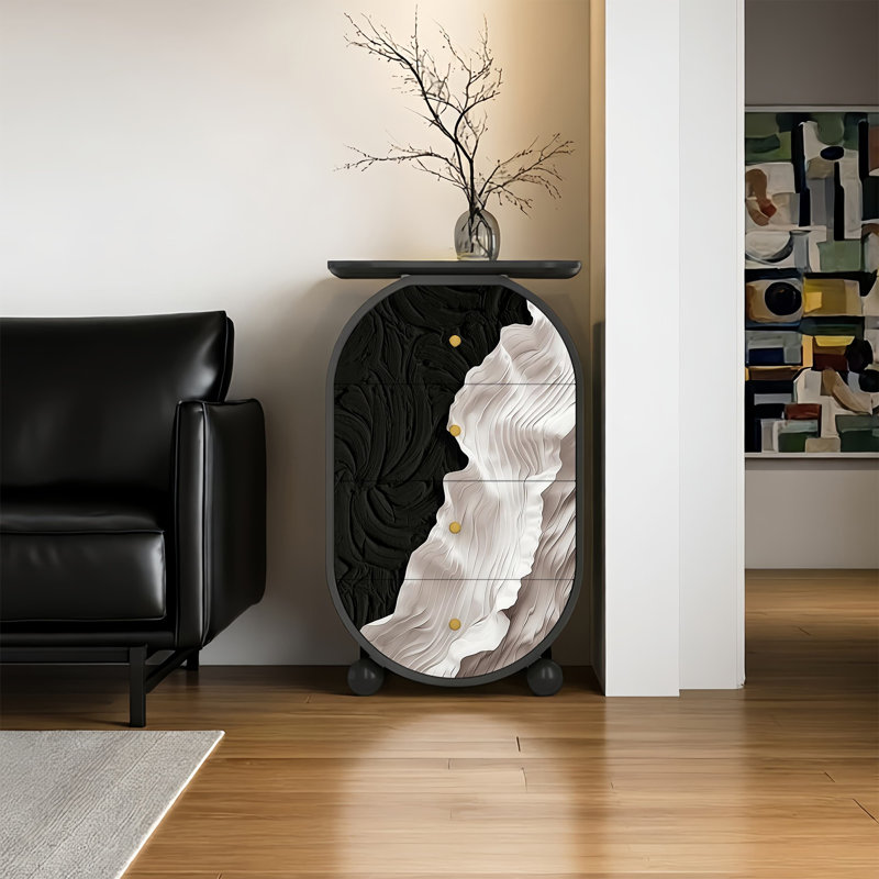 Armoire de rangement abstraite en bois massif à 4 tiroirs