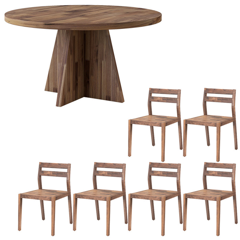 American style retro solid wood dining table set, 9