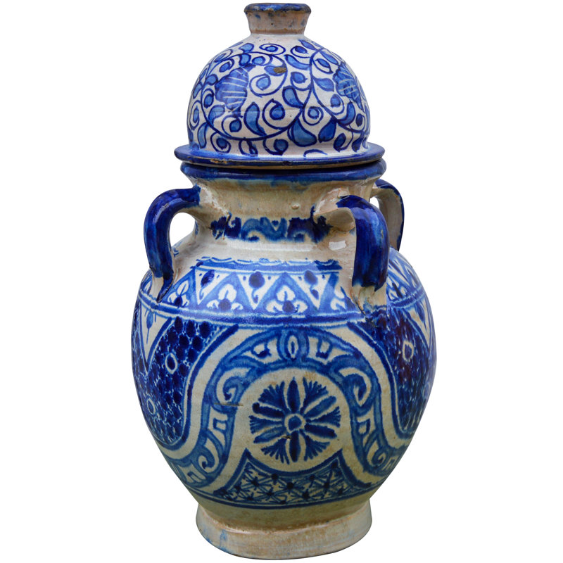 Vase de table en céramique d’intérieur/d’extérieur bleu 15 po